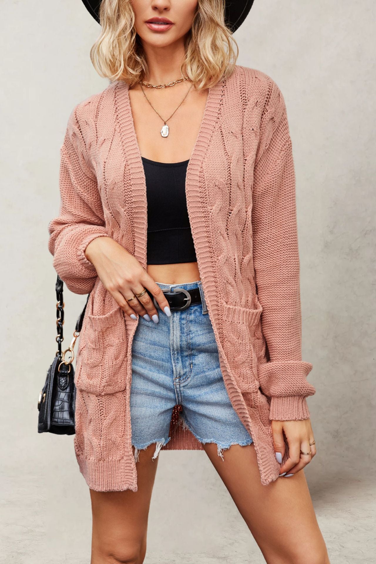 V-neck Fried Dough Twists long sleeve loose casual sweater coat