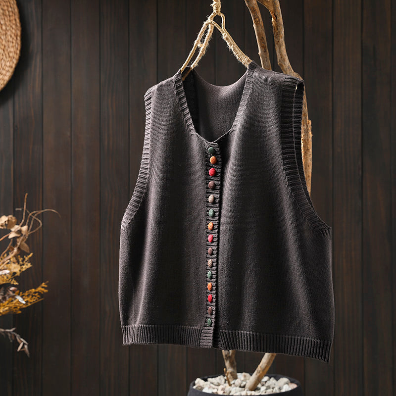 Colorful button cotton knitted vest for women