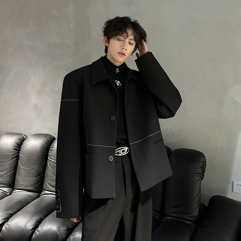 Casual Pad Shoulder Suit Jacket for Men Vintage Style Elegant and TrendyFashion, Slim Fit, Streetwear Look