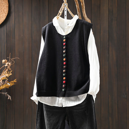 Colorful button cotton knitted vest for women