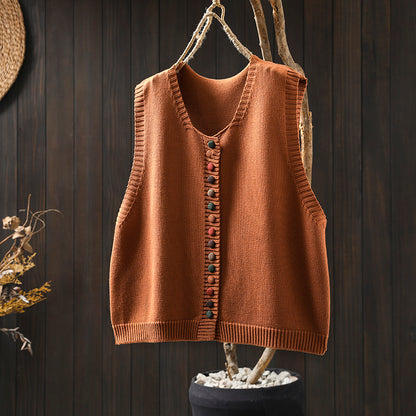 Colorful button cotton knitted vest for women