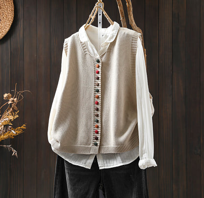 Colorful button cotton knitted vest for women