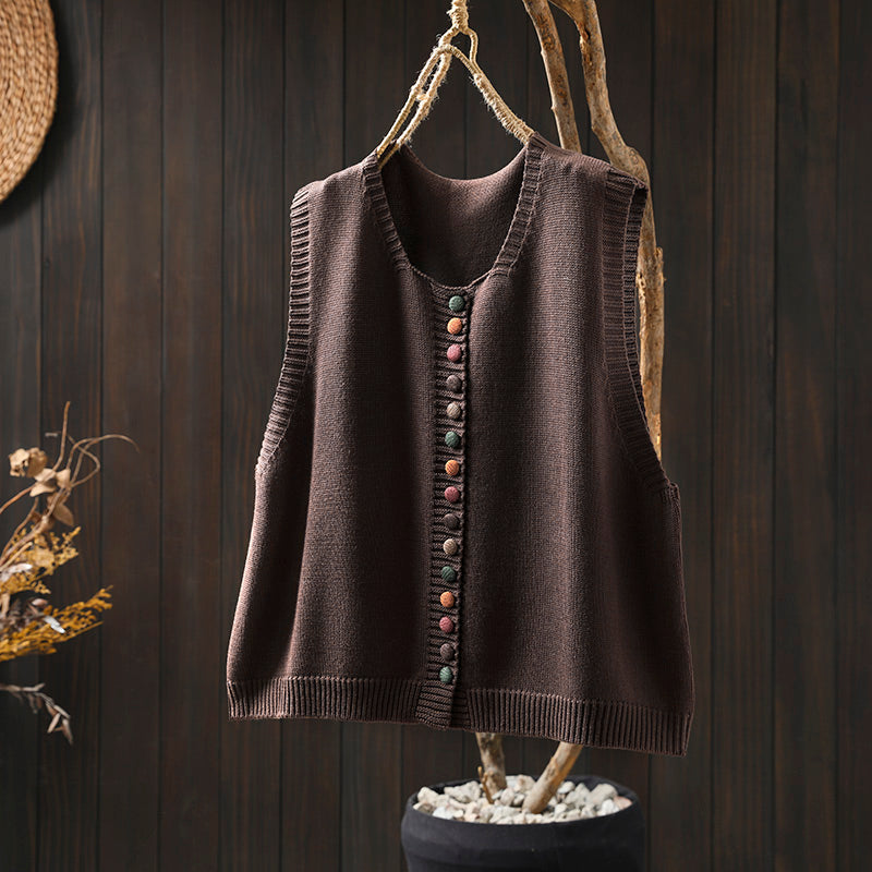 Colorful button cotton knitted vest for women