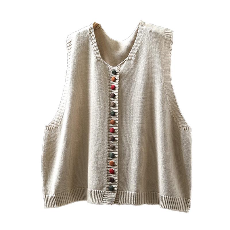 Colorful button cotton knitted vest for women