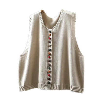 Colorful button cotton knitted vest for women