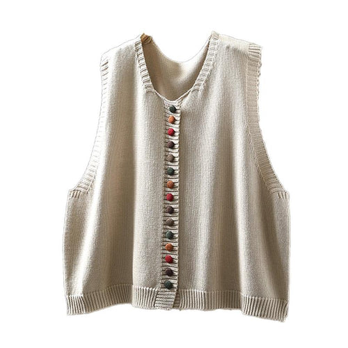 Colorful button cotton knitted vest for women