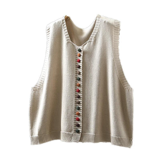 Colorful button cotton knitted vest for women