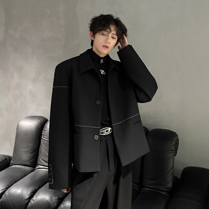 Casual Pad Shoulder Suit Jacket for Men Vintage Style Elegant and TrendyFashion, Slim Fit, Streetwear Look