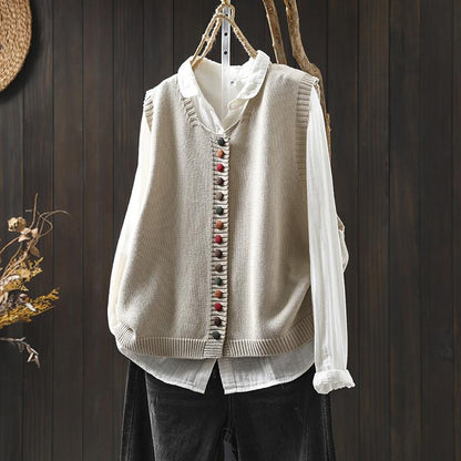 Colorful button cotton knitted vest for women