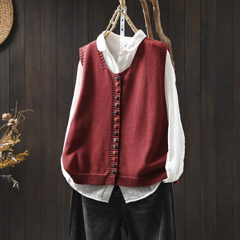 Colorful button cotton knitted vest for women