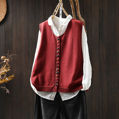 Colorful button cotton knitted vest for women