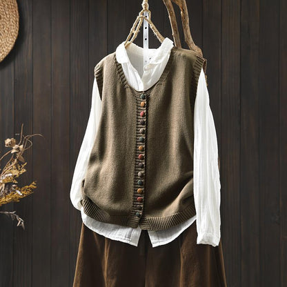 Colorful button cotton knitted vest for women