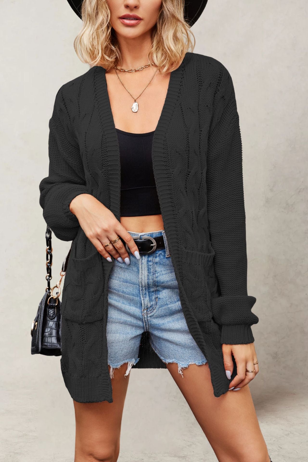 V-neck Fried Dough Twists long sleeve loose casual sweater coat