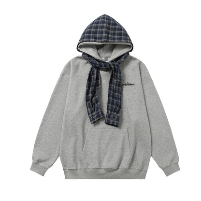 Fake two fleece hooded sweatshirts for men and women