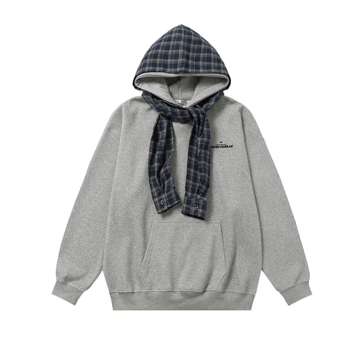 Fake two fleece hooded sweatshirts for men and women