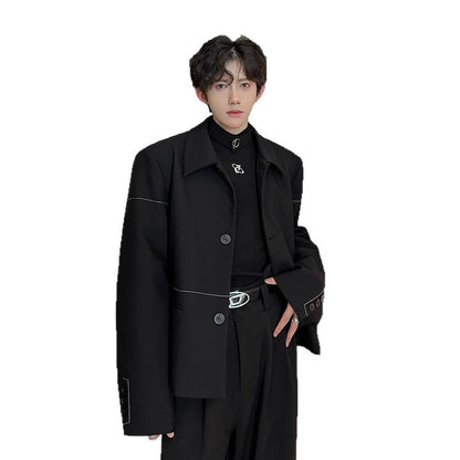 Casual Pad Shoulder Suit Jacket for Men Vintage Style Elegant and TrendyFashion, Slim Fit, Streetwear Look