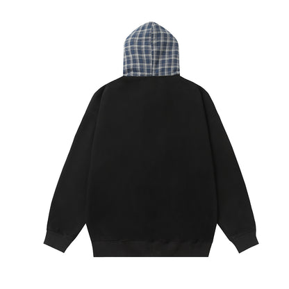 Fake two fleece hooded sweatshirts for men and women