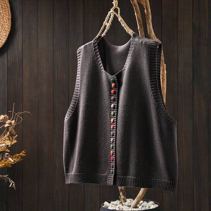 Colorful button cotton knitted vest for women