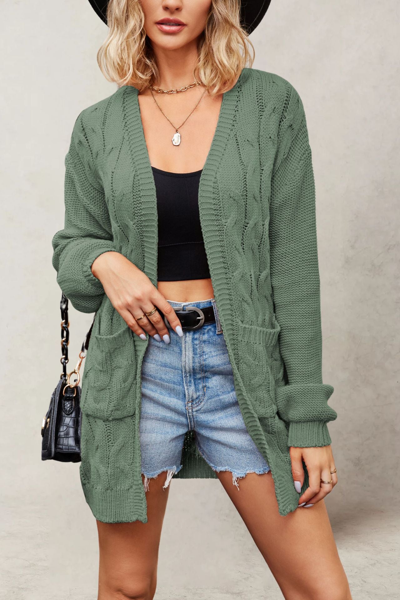 V-neck Fried Dough Twists long sleeve loose casual sweater coat