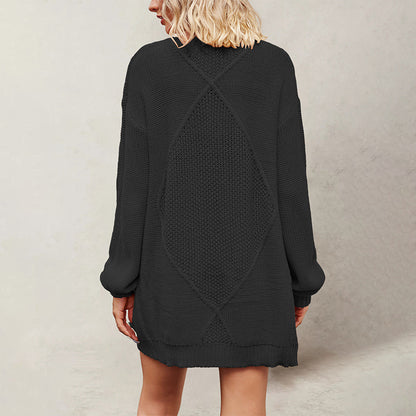V-neck Fried Dough Twists long sleeve loose casual sweater coat